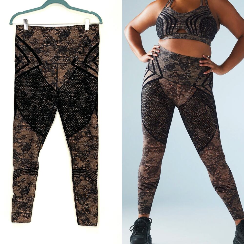 Savage X Fenty Hi Waist Terracotta Pink Black Distorted Lace Leggings Size 2X